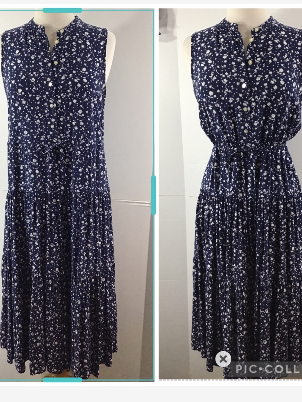 Chaps Sleeveless Navy Floral Tiered Midi/Maxi Dress S